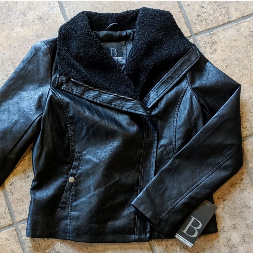 Bernardo Black Faux Leather Lined Moto Jacket M